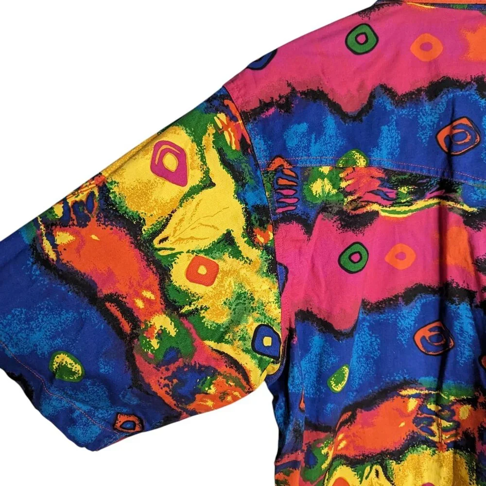 Men's Vintage 90's Wrangler Western Rainbow Tie Dye Colorful Shirt Large